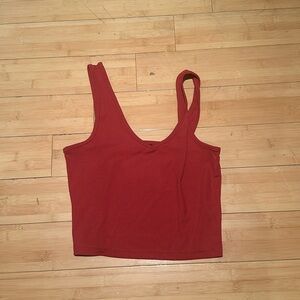 SHEIN Ribbed Asymmetric Crop Tank - Brick Red